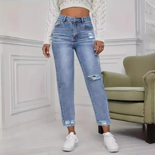 Casual Washed Ripped Jeans for Women Spring and Summer New Fashion Straight Nine Minutes of Pants Women 2