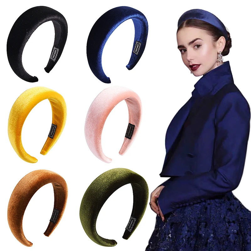 

5cm Wide Flannel Headband Gold Velvet Thick Sponge Padded Hairbands Candy Color Non-slip Head Hoop Bezel Girls Hair Accessories