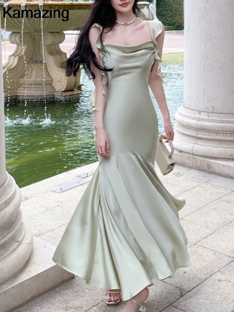 Women French Elegant Solid Bodycon Mermaid Dresses Summer New