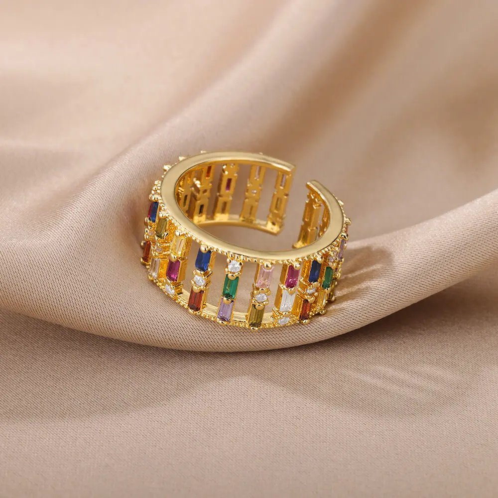 Zircon Rings Stainless Steel Gold Geometric Adjustable