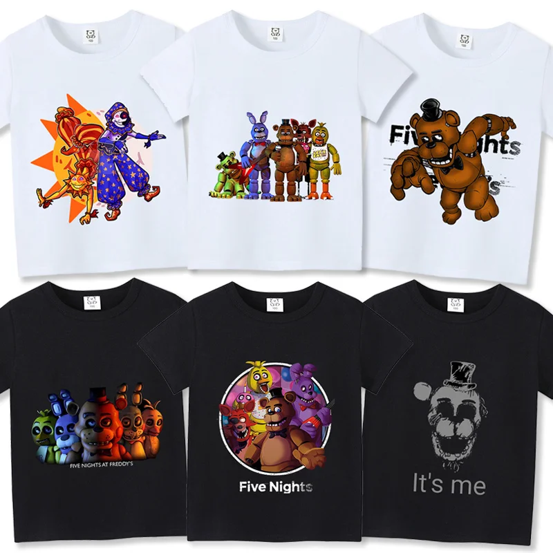 Children's Five Nights at Freddy's Anime Graphic T-Shirt – Short Sleeve White and Black Tee