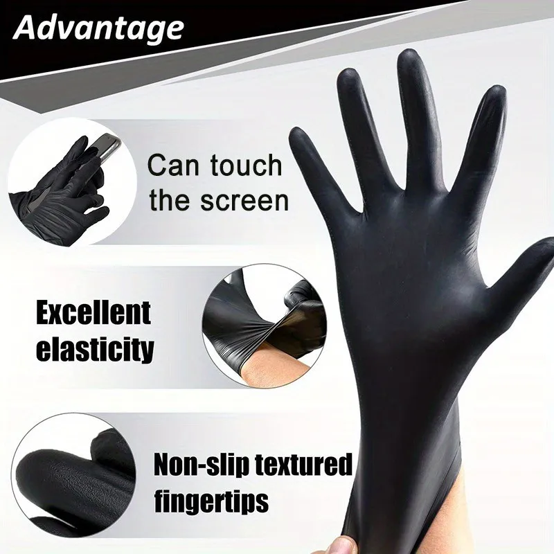 Disposable Gloves Nitrile Gloves 100/50/20PCS Black Nitrile Gloves Thickened Disposable Gloves Cleaning Hairdressing Waterproof Dishwashing Tattoo