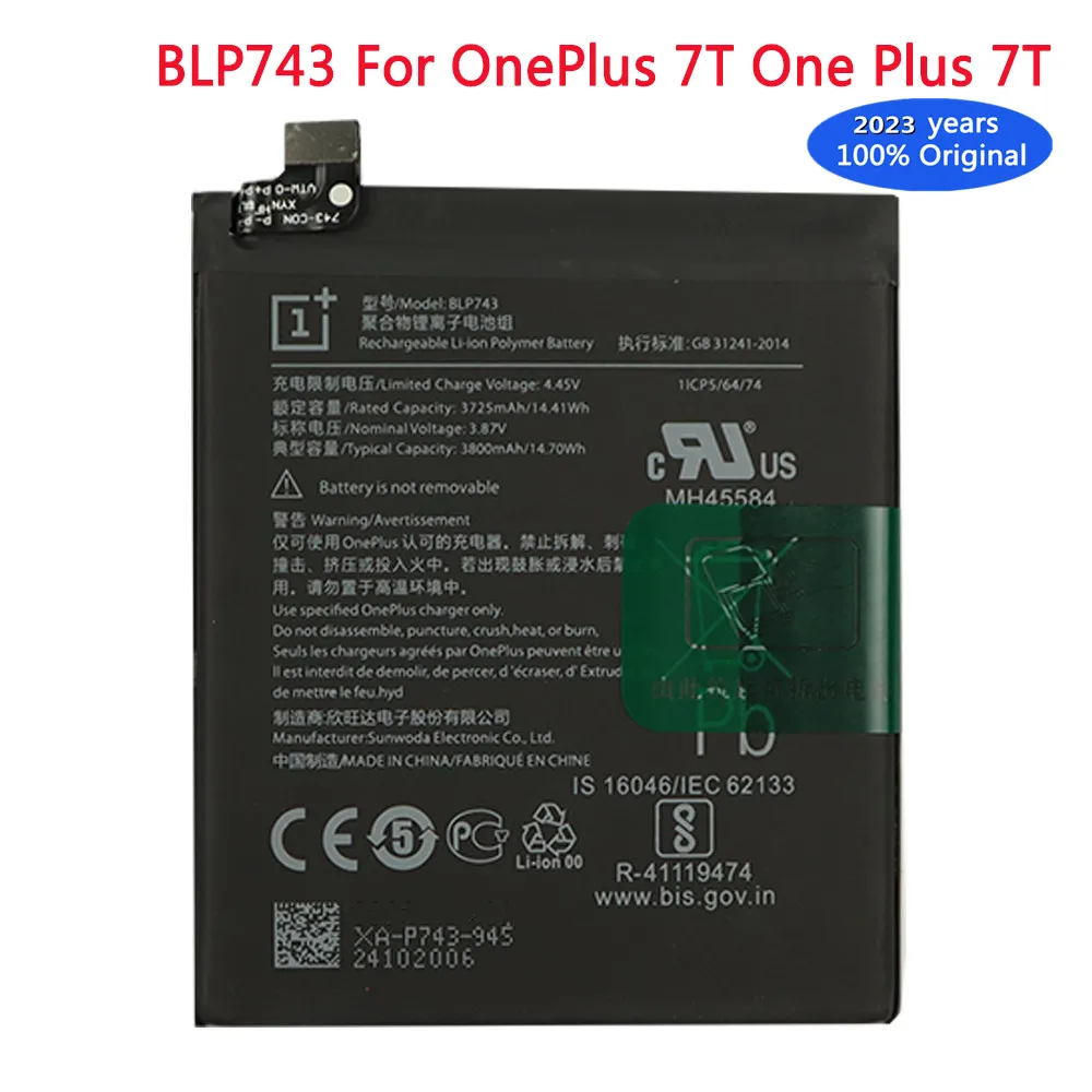 

2023 Years New 100% Original Battery BLP743 For Oneplus 7T One Plus 7T 3800mAh High Quality Phone Battery Bateria Batterij