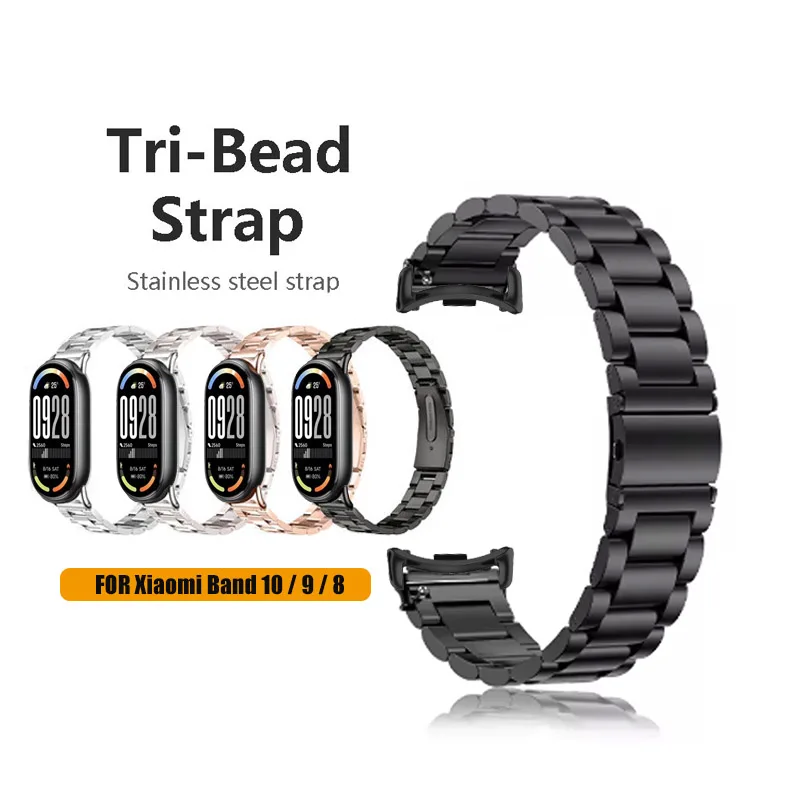 Elegant Three-Bead Stainless Steel Wristband Replacement Strap