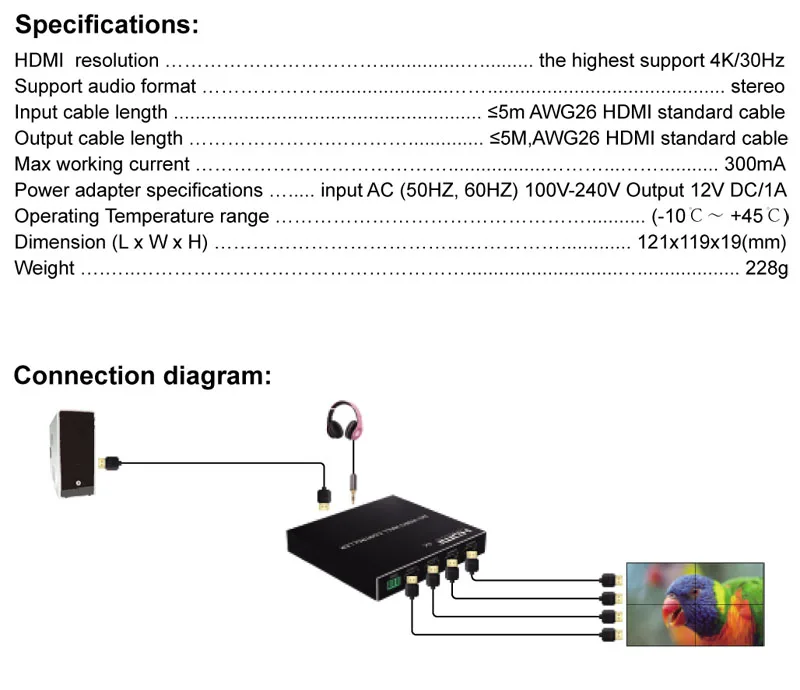 4K 2x2 Video Wall Controller Multi Monitors Splicing Processor 1080P 1x2 1x3 1x4