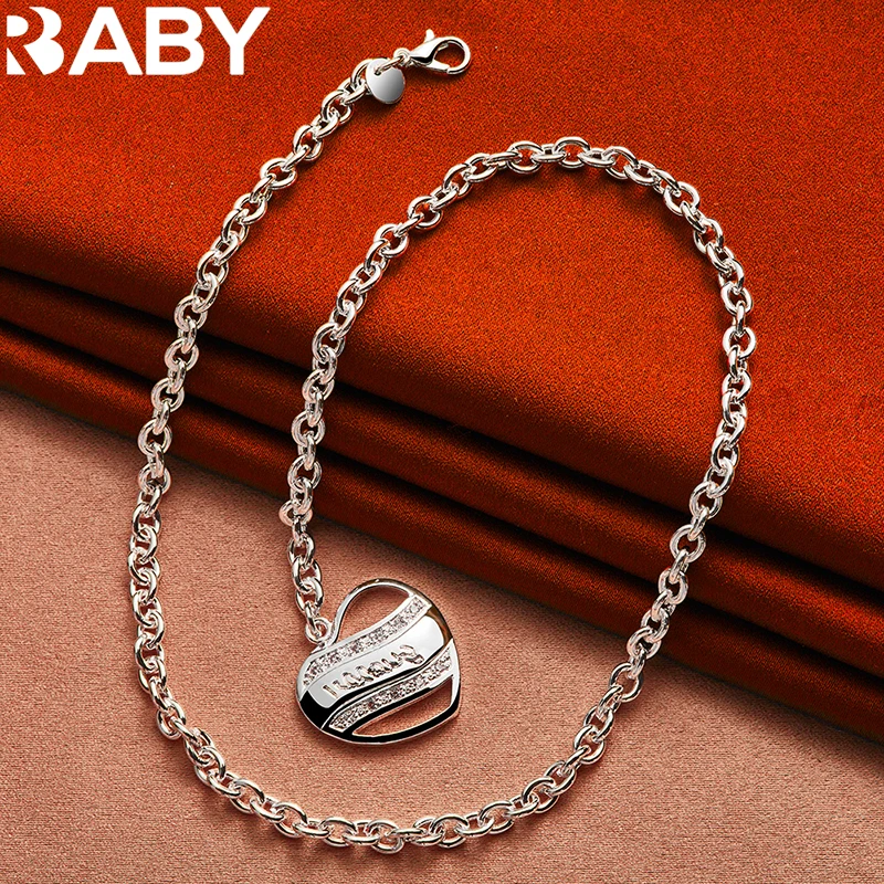 

URBABY 925 Sterling Silver AAA Zircon Heart Chain Necklace For Woman Fashion Wedding Engagement Party Accessories Charms Jewelry