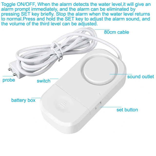 130DB Water Leak Sensor Sound Alarm System Smart Home Automation Water Overflow Level Detector Residential Security Protection 3