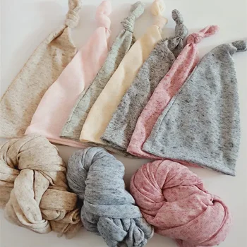 Puntelli per fotografia neonato Avvolgimento elasticizzato + Cappello Fasce per bambini in posa Fasciatoio in maglia per puntelli fotografici Sfondo a strati