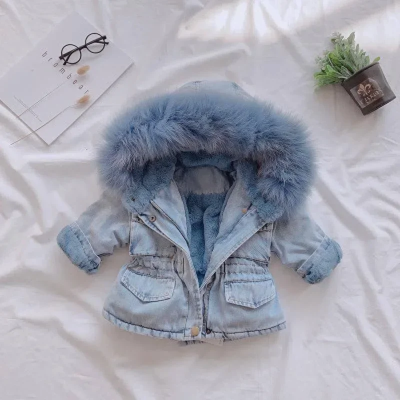 Children Clothing Girls Cowboys Padded Jacket Winter Thicker Autumn and Winter Baby Girls Padded Coat Children Added Fleece Coat