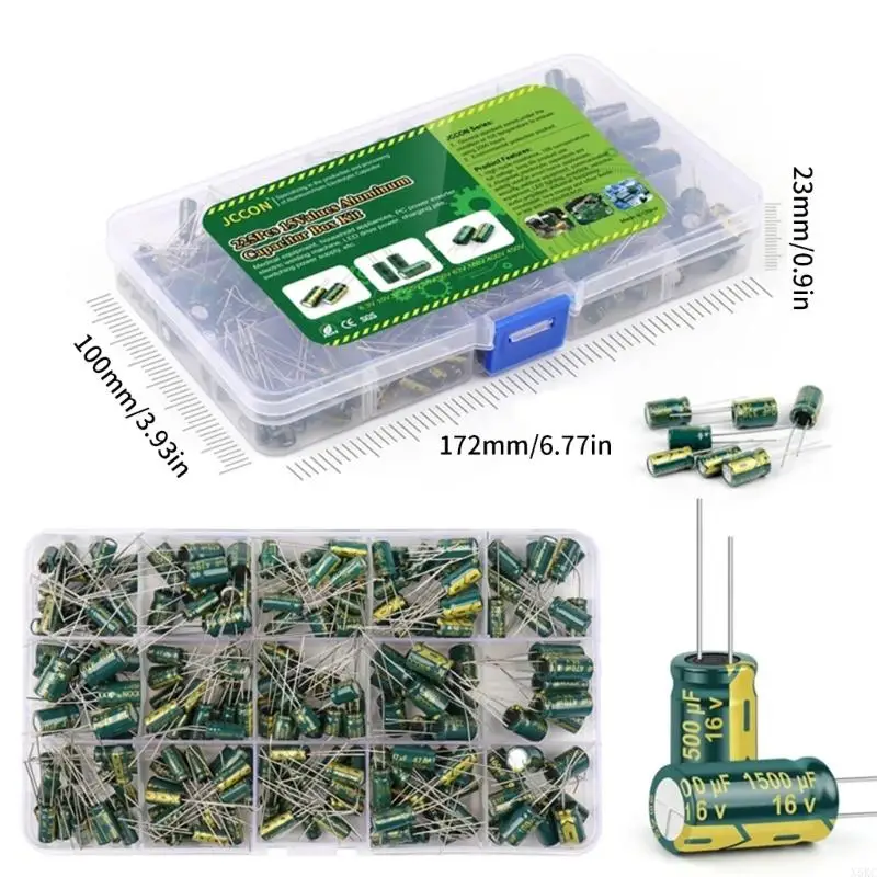 N5KC 225PCS Aluminum Electrolytic Capacitor set High Frequency Capacitor Simple to Use for DIY Projects & Electronics Repair