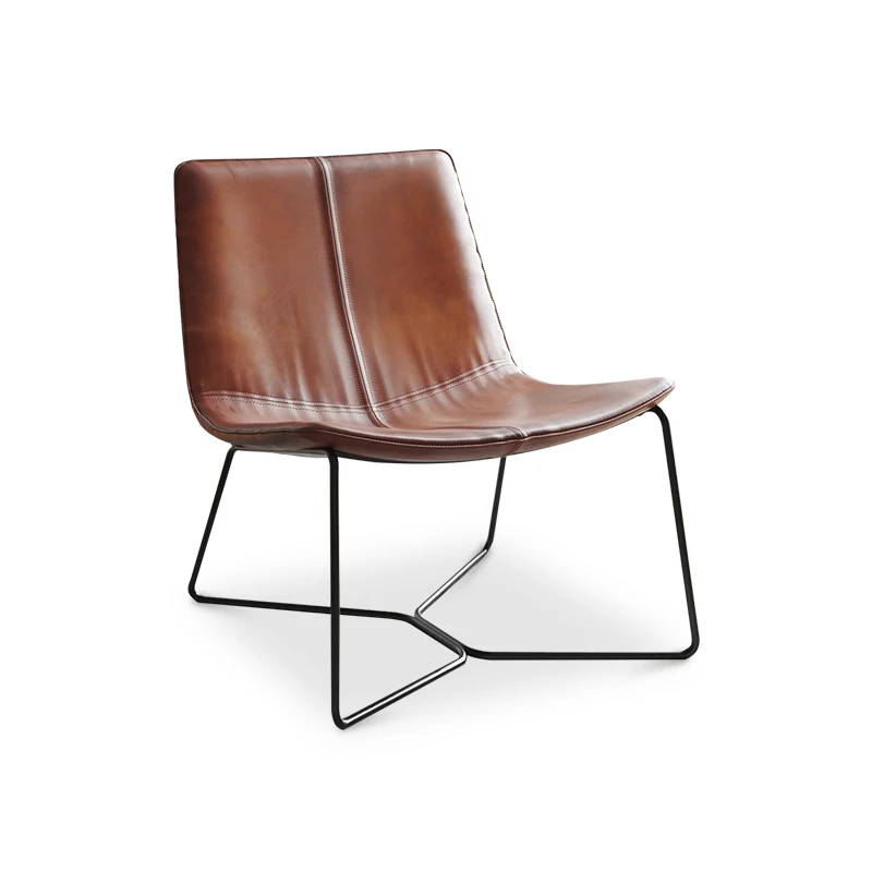 

Leisure Chair Oil Wax Leather Nordic Italian Orange Sofa Chair