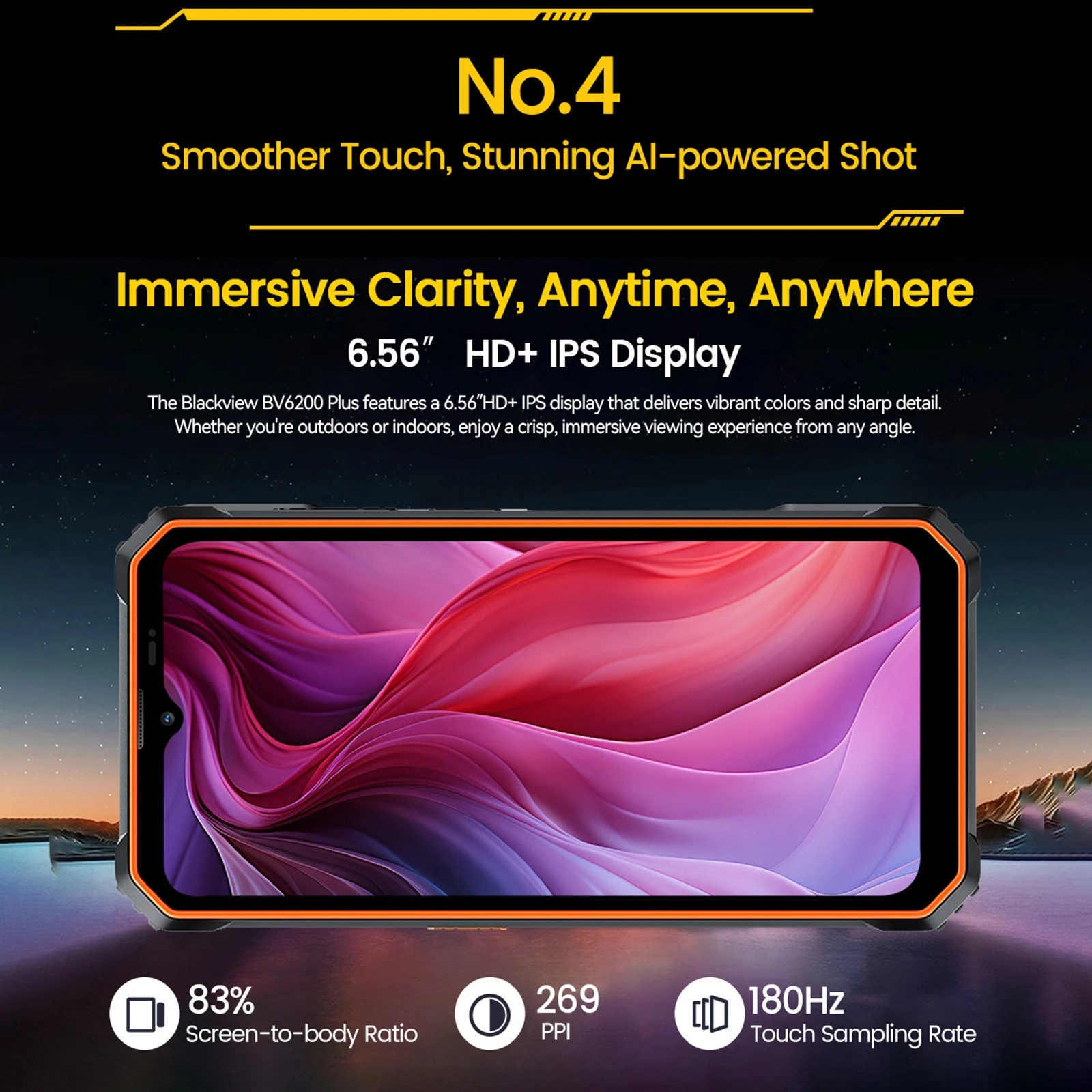 Blackview BV6200 Plus Rugged Phone 11000mAh 6.56'' HD+ Display Octa Core T606 8GB 256GB 16MP Camera Android 14 Smartphone NFC 5