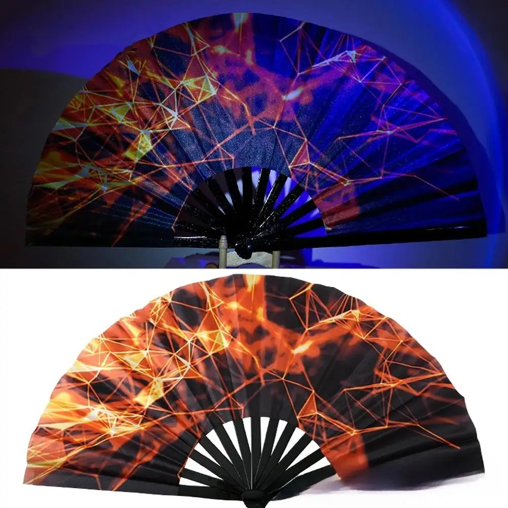 Kung Fu Folding Fan UV Ink Printing Fluorescent Bamboo Bone for Festival Dance Party Wedding