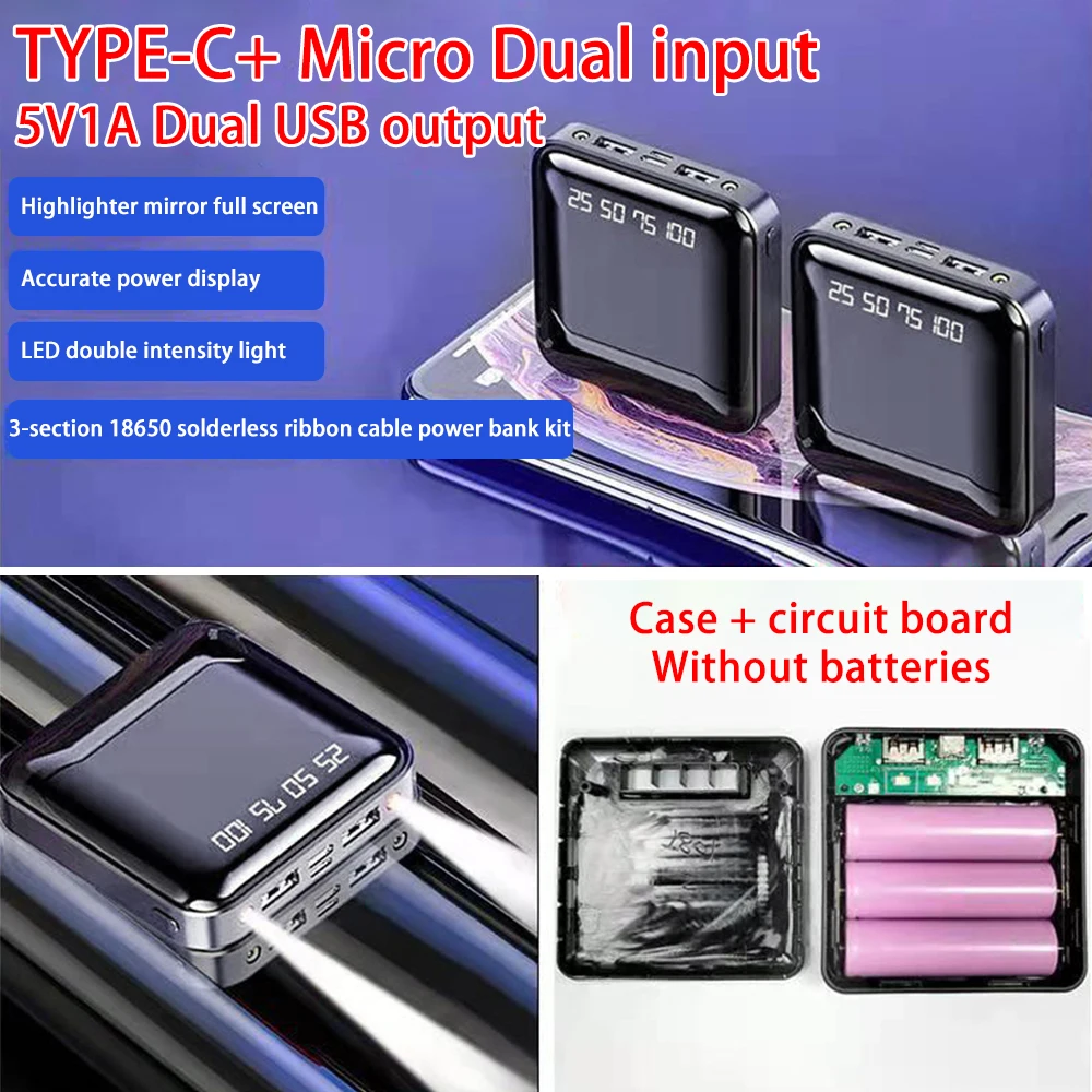 3*18650 Battery Holder Type-C Power Bank Battery Box Mobile Phone Charger DIY Shell Case Charging Storage Case For SmartPhones