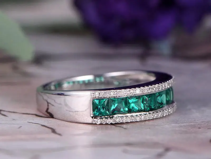 Sterling Silver Color Simple Ring for Women Classic Green White CZ Austrian S925 Plata Color Jewelry Lover Wedding Ring