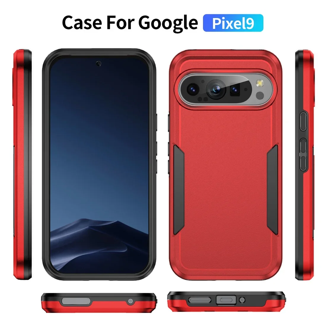 Luxurious Shockproof Armor Dual-Layer Phone Cover - Heavy Duty Solid Color Hard Protect Case