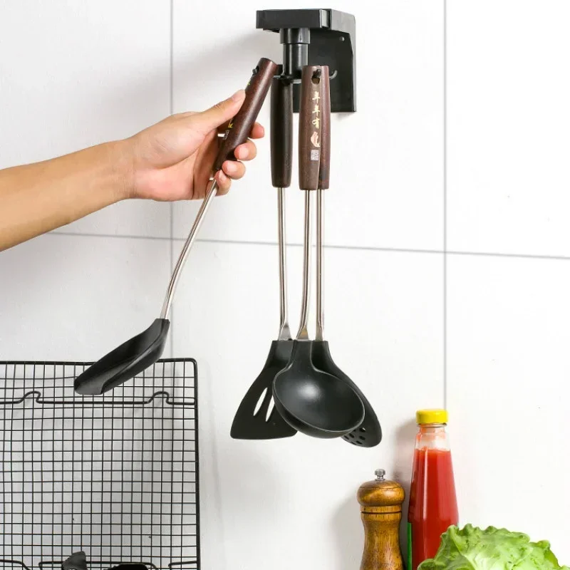 Free Punch Storage Rack Door Cabinet Shelves for Wall Rotating Punch-free Hanger Swivel Hook Kitchenware Kitchen Tools