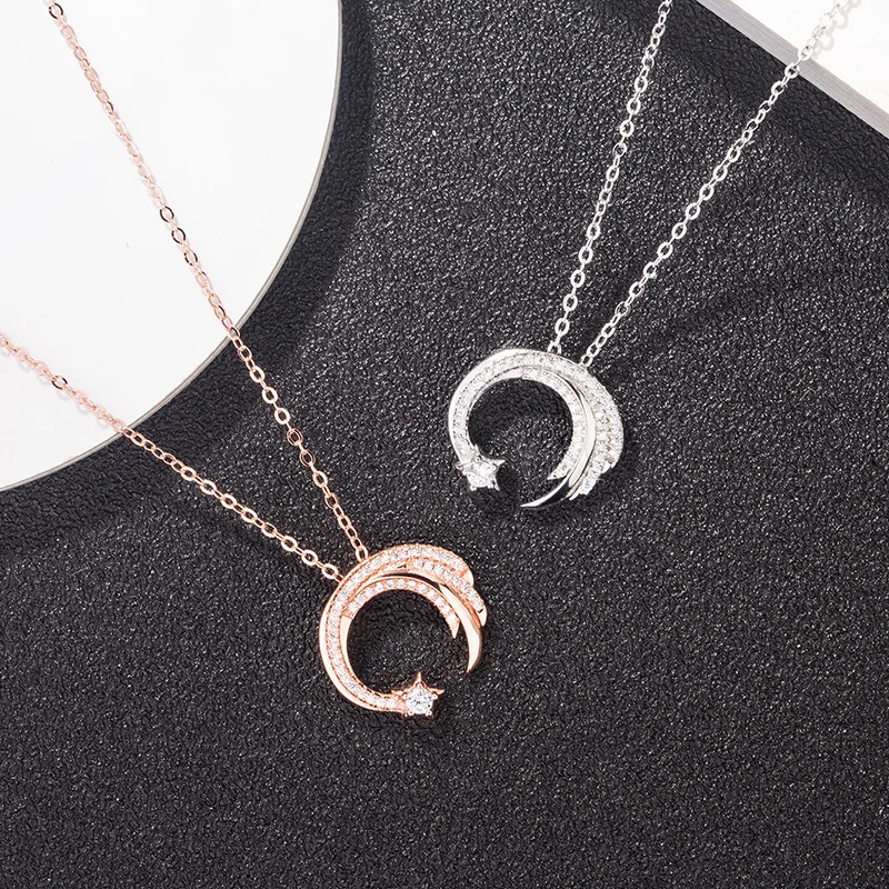 Moon Star Meteor Garden Slip Falling Meteor Micro-Inlaid Necklace For Women for pendant necklace,silver necklace,silver pendant,silver necklace charms
