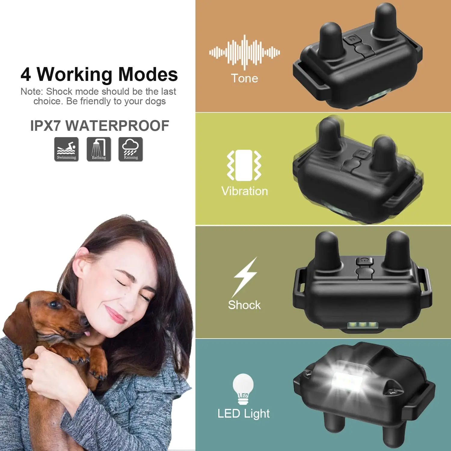 Dog Shock Collar with Remote 3 Training Modes Beep Vibration Shock IPX7 Waterproof pet dog training collar
