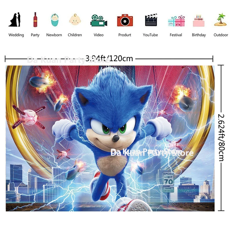 thumbnail image 1 of Lote de suministros para fiestas temáticas de Sonic, globos, decoraciones de cumpleaños para niños de Sonic the Hedgehog, pancartas, bolsas de regalo, decoración para tartas, 1 of 5
