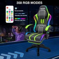 Gaming Chair Bluetooth Speaker Office Chair Ergonomic LED Lights Massage Adjustable Height Armrests Headrest Lumbar Support 1
