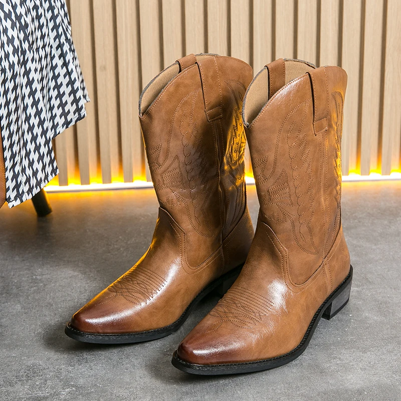English Style Men's Chelsea Boots Pointed Tips Trendy Brown Work Boots High-end Banquet Dress Boots for Men‘s Free Delivery