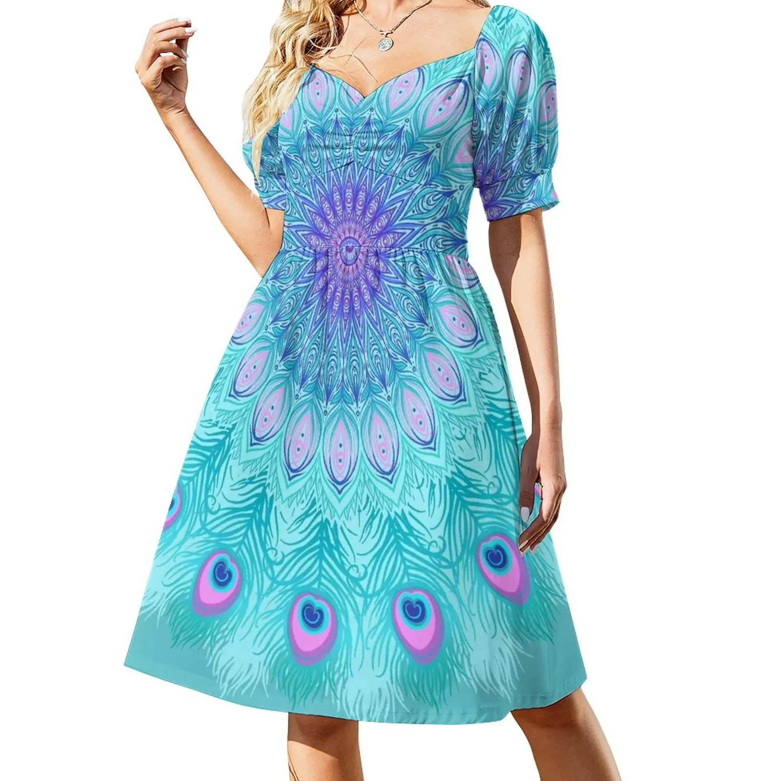 

Peacock feathers mandala Dress Summer skirt Woman fashion
