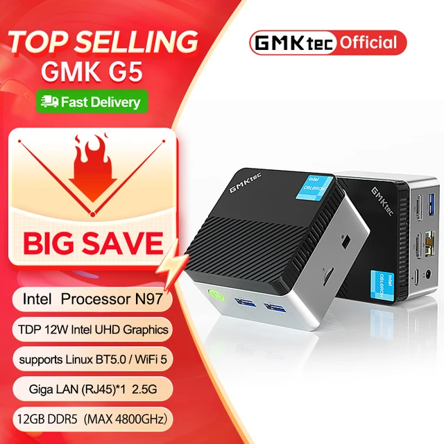 Мини-ПК GMKtec GMK G5 NUCBOX Система Intel N97 Window 11Pro DDR5 4800 МГц WIFI 5 BT 5,0 Мини-ПК GMKtec 1