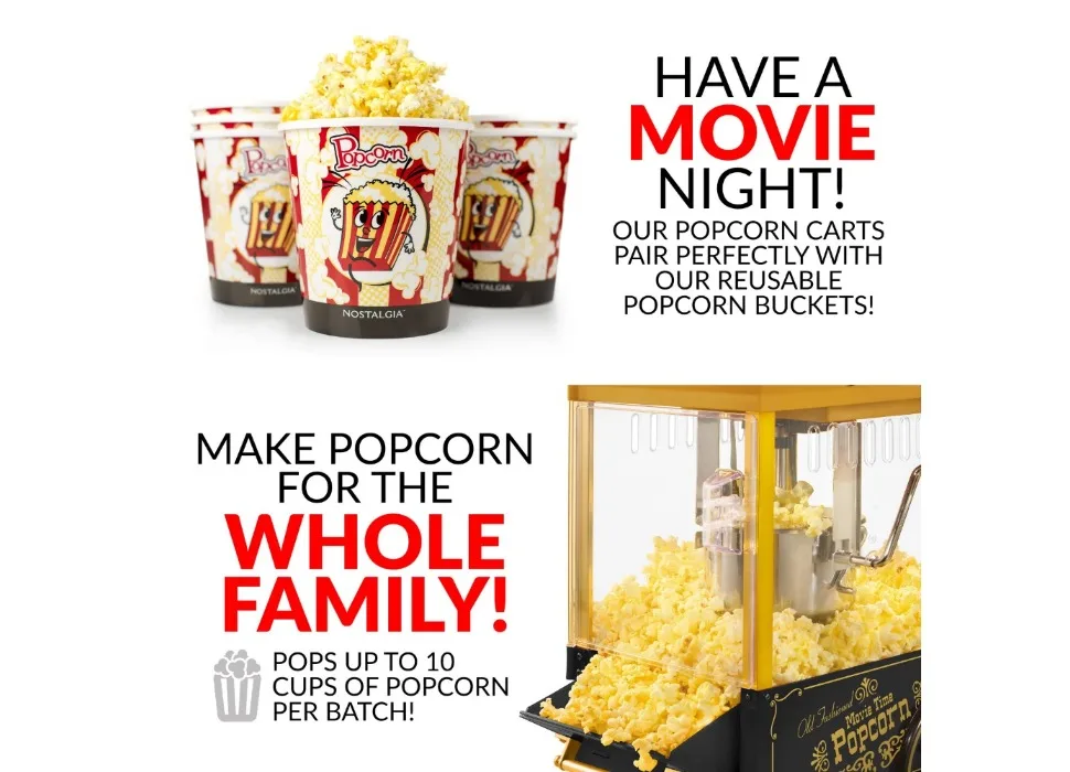 Vintage TableTop Popcorn Maker, 10 Cups, 2.5Ounce Kettle, Hot Air