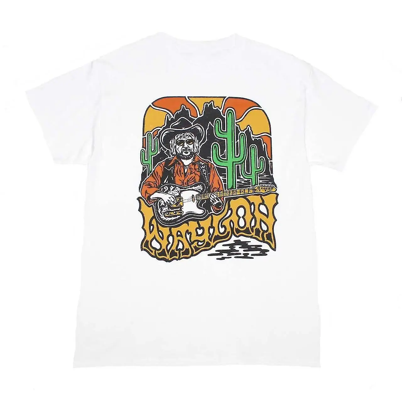 Waylon Jennings Telecaster Desert Cotton White Unisex Tee Te6956 Maniche Lunghe O Corte