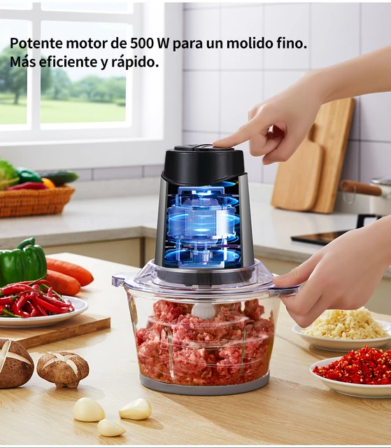 LINKChef Picadora de carne eléctrica, procesador de picadora de alimentos  de 8 tazas con 4 cuchillas de dos niveles, picadoras de acero inoxidable de