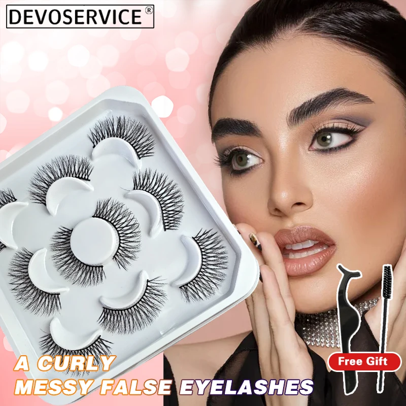 DEVOSERVICE Long Cross Lashes 5 Pairs Natural False Eyelashes Dramatic Thick Fluffy Eyelashes Makeup Lash Extension Pestañas 5 pairs hot new makeup 3d mink hair long false eyelashes handmade wispy cross thick false eye lash lashes extension beauty tools