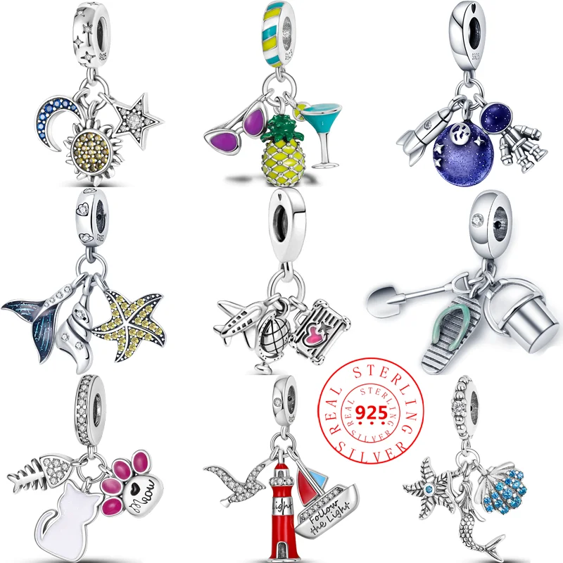 

Fit Original Pandora Charm Bracelet DIY Jewelry 925 Silver Stars Moon Sun Astronaut Rocket Airplane Globe Pendant Delicate Beads