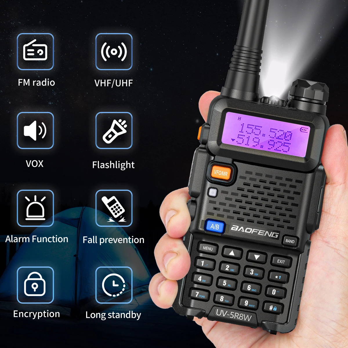 Baofeng walkie talkie uv 5r 5w 8w Dual-Band-Schinken Zwei-Wege-Radio vhf uhf fm Hand-Transceiver Jagd 16km – Detail 3