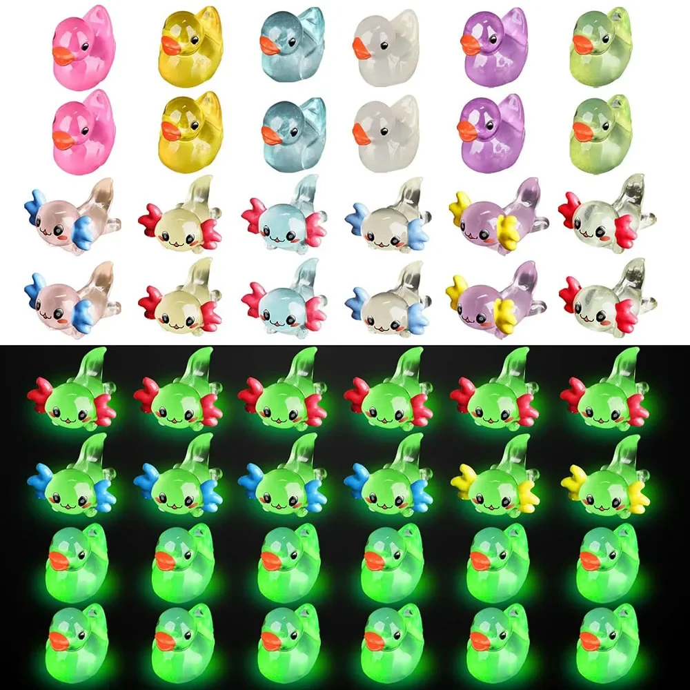 Luminous Mini Axolotl Resin Figurines 24pcs for Garden