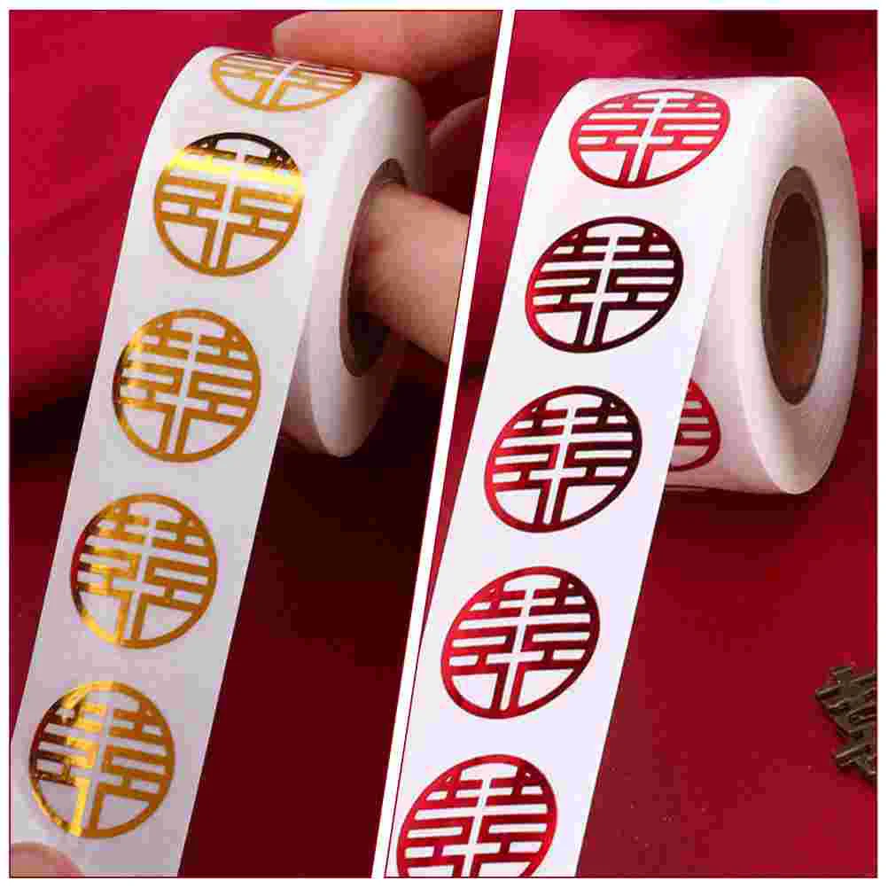 

2 Rolls Self-adhesive Double Happiness Stickers Chinese Xi Decorative Wedding Decals Label Paper Traditional Word Supply Bride