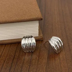 Metallic Geometric Oval Hoop Earrings - Minimalist U - Shaped Design (Silver color)