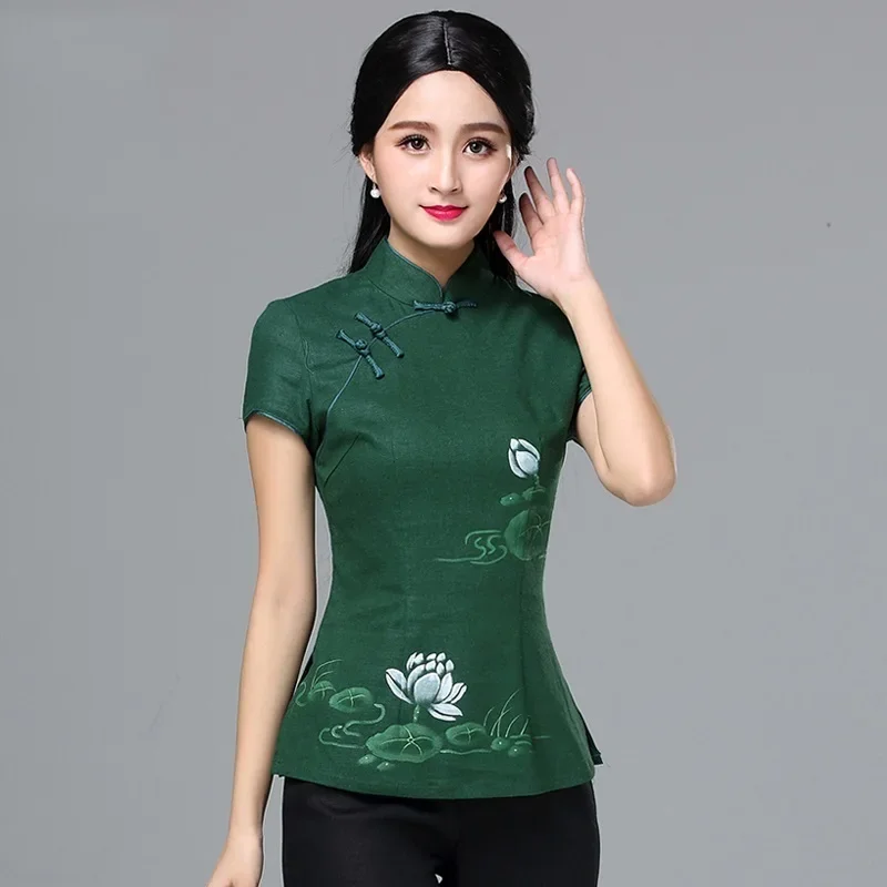 

Женская одежда в китайском стиле, лето 2020, блузка и топ ханьфу-Ципао, женский костюм-танга, рубашка, винтажные женские топы в китайском стиле, 11112