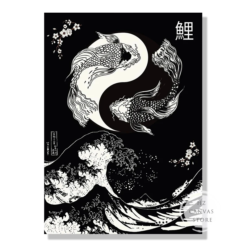 GLWDME Japanischer Koi-Karpfen Leinwandbild 40x60cm - Roter Fisch Wandkunst