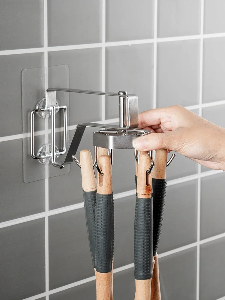 

Kitchen Stainless Steel Spatula Rack Punch-Free Wall Hanging Rotating Kitchenware Shelf Storage Rack Shovel Hook