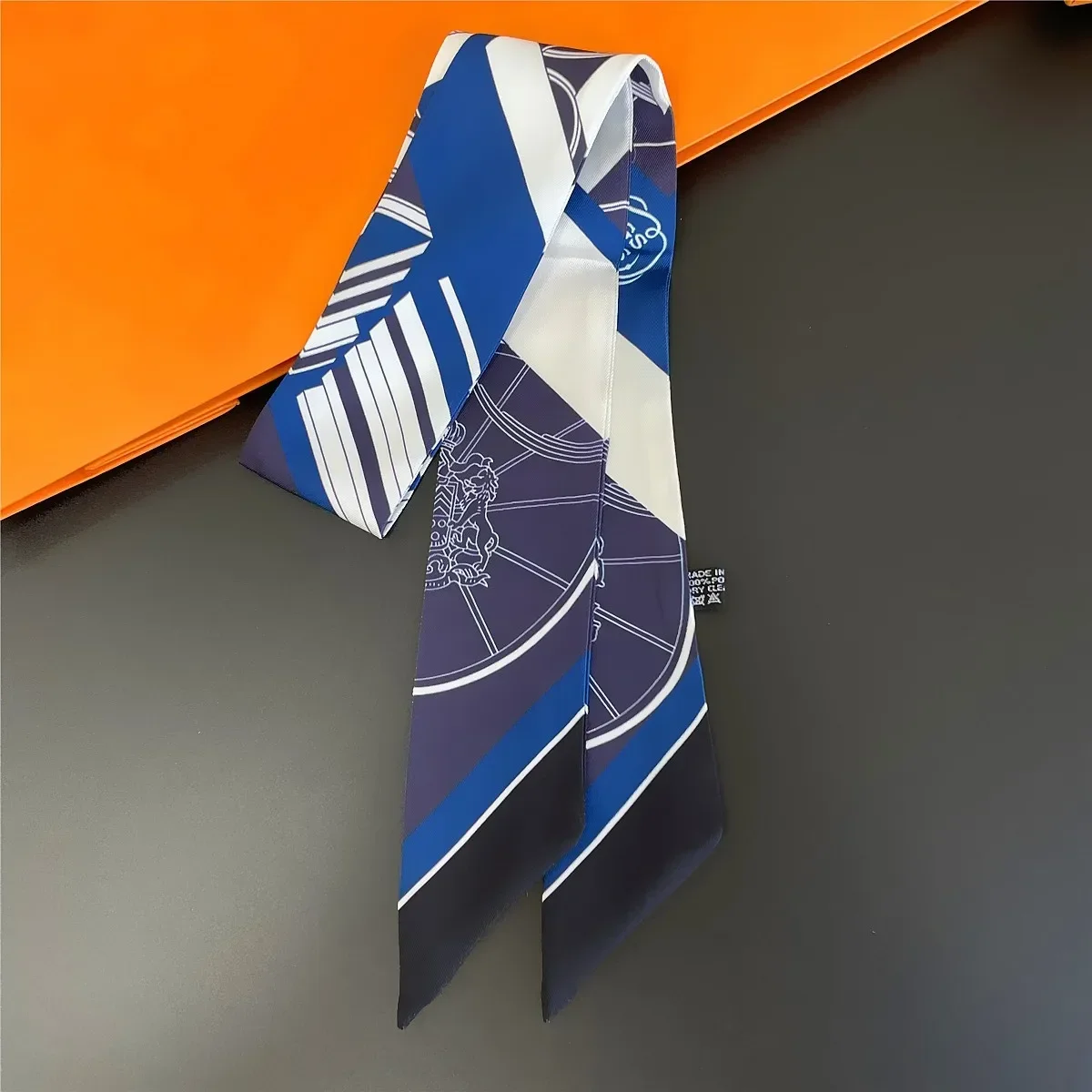 thumbnail image 1 of Bufanda de seda fina con estampado de caballos de diseño de lujo para mujer, 5 x 85 cm, banda para el pelo de satén suave, pañuelo para mujer, diadema floral, bolso, corbatas para el cuello, 1 of 5