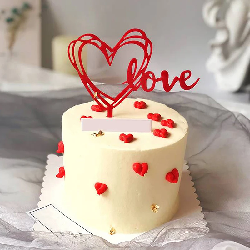 

10Pcs Delicate And Classic Acrylic Love Heart Valentine's Day Cake Topper Wedding Party Cupcake Topper Simple Dessert Decoration