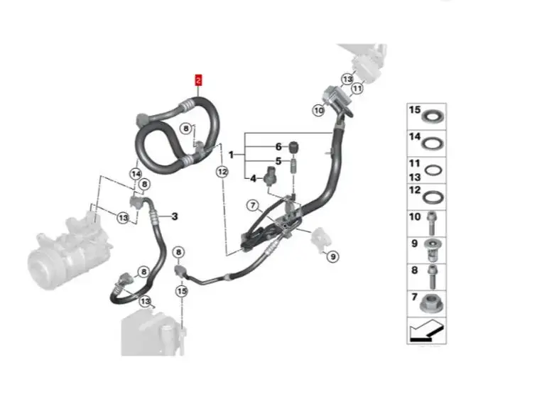 1 조각 흡입 파이프 증발기-압축기 파이프 BMW F20 F30 220i 330i 430i 2015-2021 64539337135