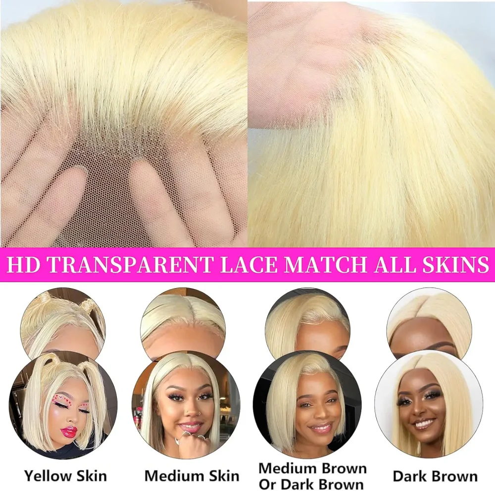 Honey Blonde 613 Colored Short Bob Wigs 8-14 Inch Bone Straight Pre-plucked 13x6 HD Lace Front Human Hair Bob Wigs For Women 5
