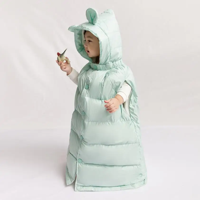 

Children's Down Cloak Baby Clothing Thicker Warm Sleeveless Long Shawl Autumn Winter Boys Girls Outing Clothes Down Jacket A811