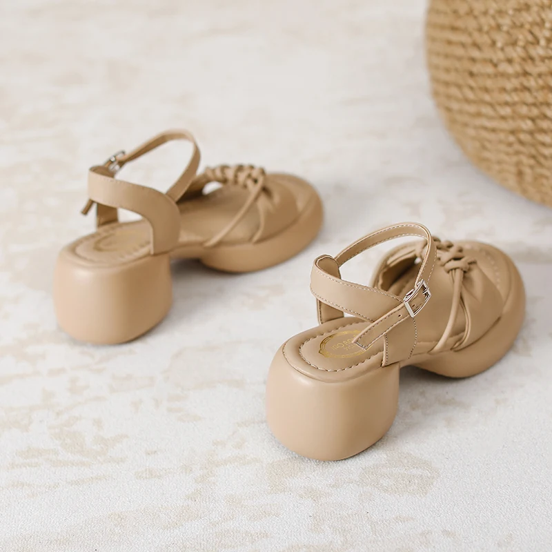 Women's 2024 New Summer Casual Line With Thick Heel Soft Sole Hundred Tower Beach Heels