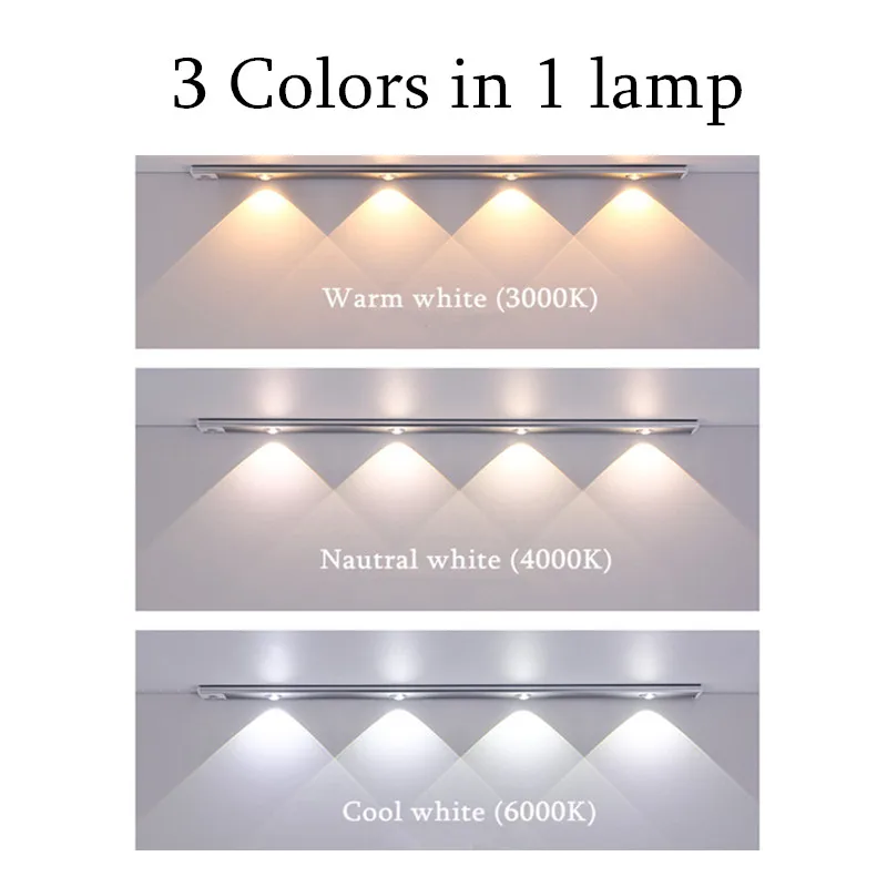 

Wireless USB Under Cabinet Light for Cabinet Bedroom Wardrobe Night Light 3 Color In One Lamp Indoor Lighting Motion Sensor Lamp