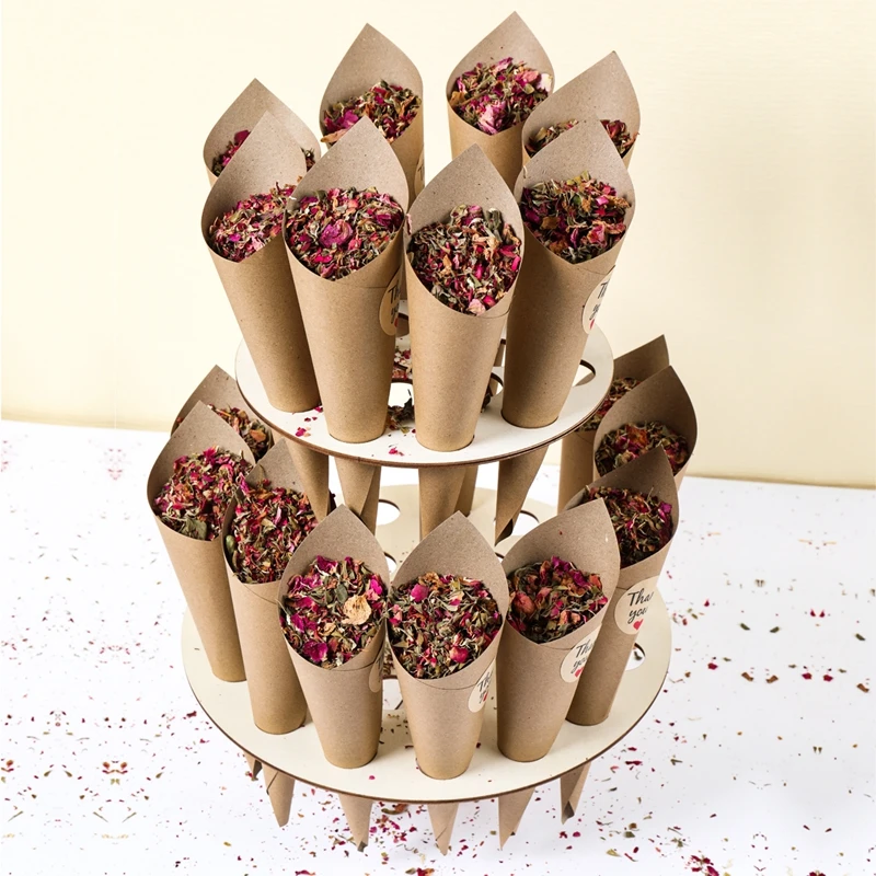 Description Picture 5 of itemKraft Paper Wedding Confetti Cone Frame Tray Rustic Wedding Decoration Confetti Cones Stand Box DIY Holder Support Party Favor