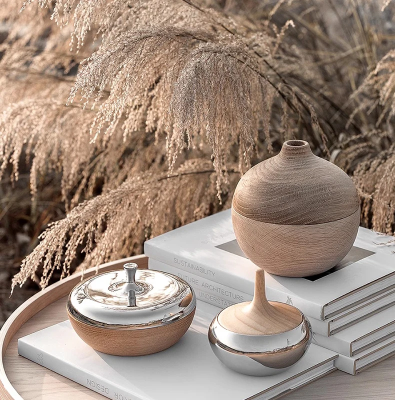 

Oak Jar with Lid Wooden Box Luxury Tea Jar Stainless Steel Jewelry Box for Room Decor Home Decoration