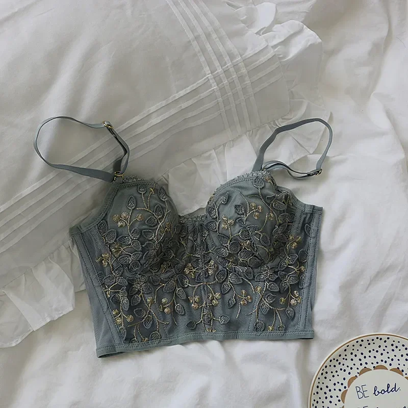 

Widened Fish Breasted Bone Ring Sexy Cup Embroidered Steel Bralette Bra Lace Corset Three-dimensional Underwear Half With 2/1
